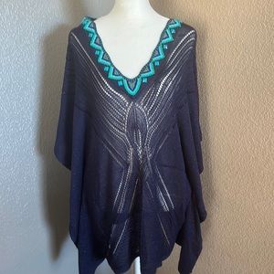 Size S/M - Chicos - blue sparkle beaded neckline bathing suit cover/light poncho